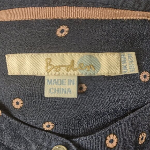 Boden dark blue navy floral print 100% Viscose button front shirt blouse size 12 - Picture 6 of 7